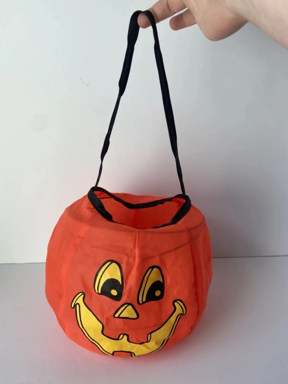 Vintage Tony USA Pumpkin Collapsible Halloween Basket Trick Or Treat Nylon GUC